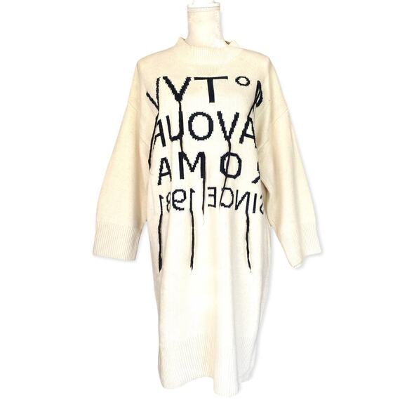 Cavour Roma Oversized Lettering Wool Blend Tunic Sweater Dress - Picture 1 of 8